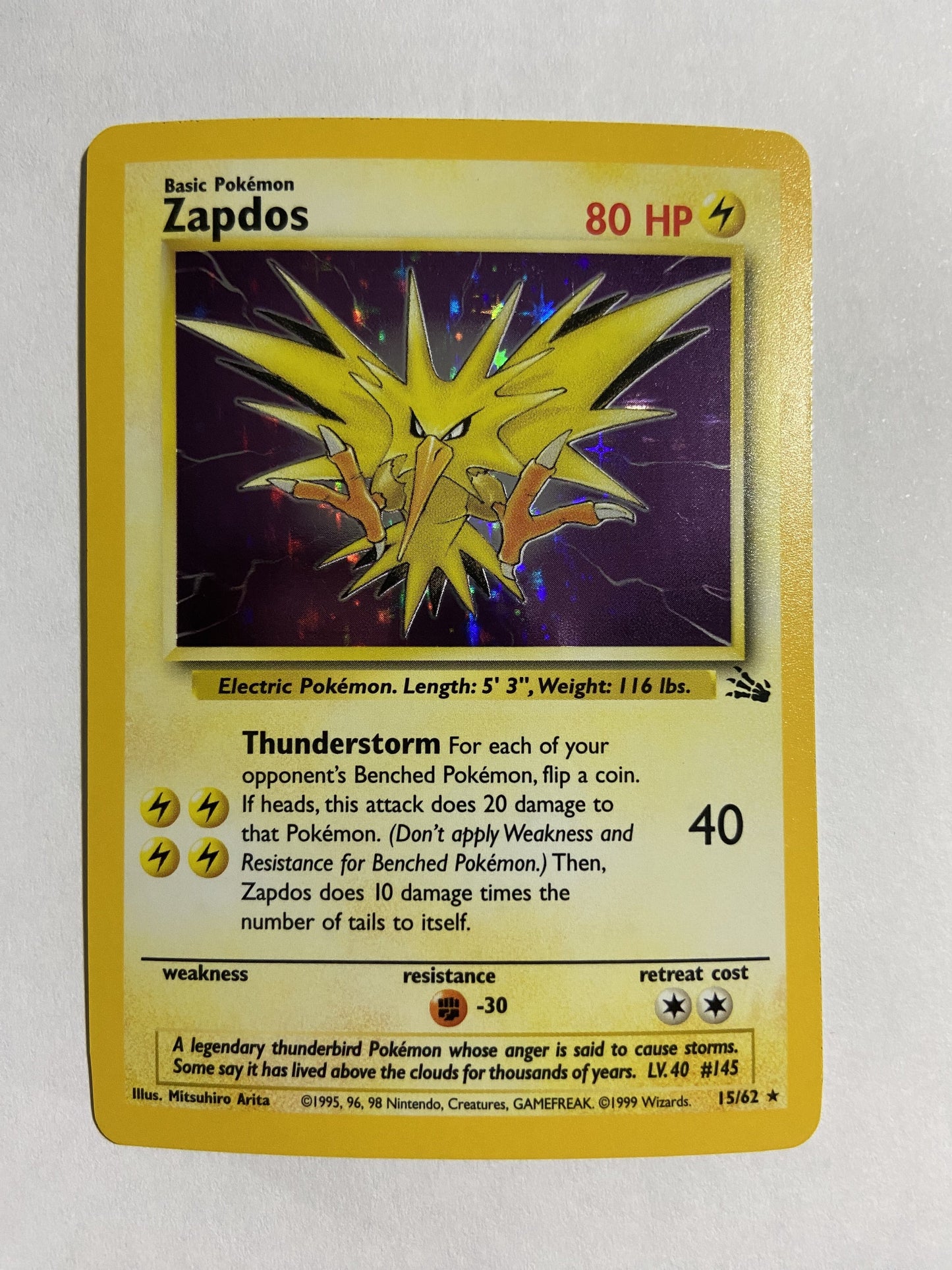 Zapdos 15/62 Pokemon fossil set HOLO